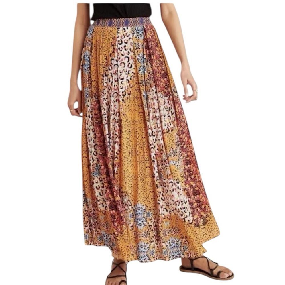 Anthropologie BHANUNI BY JYOTI Bohemian Animal Print Patchwork Maxi Skirt Size 2